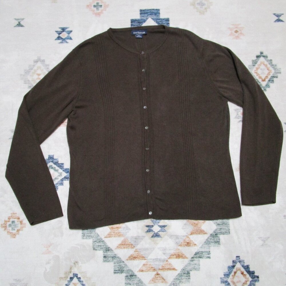 Ann Taylor Brown Lightweight 100% Silk Sweater Knit Size Large